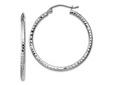 14k White Gold 30mm x 2mm Diamond-cut  Round Tube Hoop Earrings