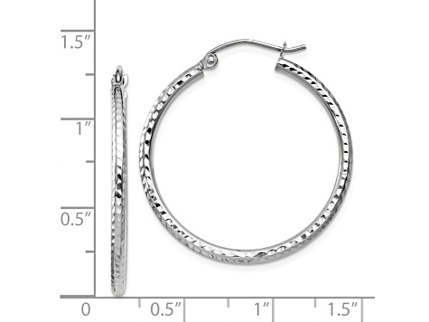 14k White Gold 30mm x 2mm Diamond-cut  Round Tube Hoop Earrings