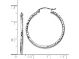 14k White Gold 30mm x 2mm Diamond-cut  Round Tube Hoop Earrings