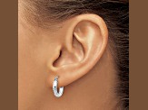 14k White Gold 14mm x 3mm Diamond-cut  Round Hoop Earrings