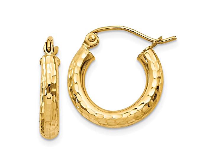 14k Yellow Gold 16mm x 3mm Diamond-cut Round Hoop Earrings