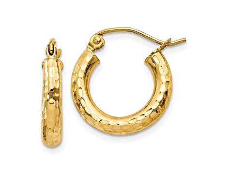 14k Yellow Gold 16mm x 3mm Diamond-cut Round Hoop Earrings