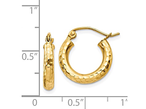 14k Yellow Gold 16mm x 3mm  Diamond-cut  Round Hoop Earrings