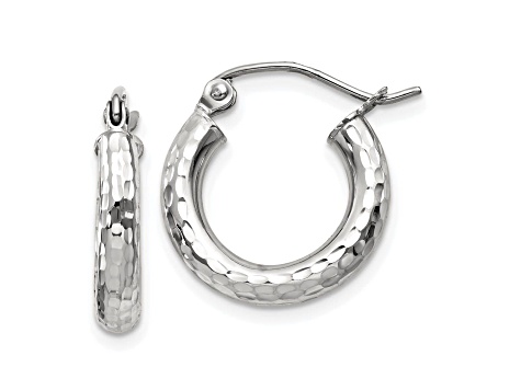 925 Sterling Silver Rhodium-plated Diamond-cut Hoop Earrings 3mm x 22mm 