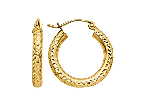 14k Yellow Gold 20mm x 3mm Diamond-cut Round Hoop Earrings