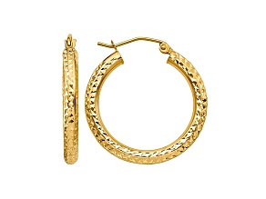14k Yellow Gold 25mm x 3mm Diamond-cut Round Hoop Earrings