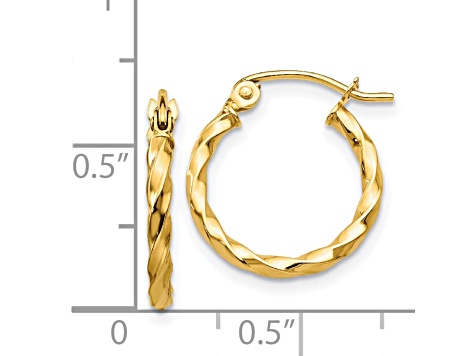 14k Yellow Gold 12mm x 2mm Twist Polished Hoop Earring