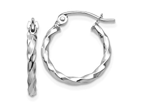 14k White Gold 12mm x 2mm Twist Polished Hoop Earring
