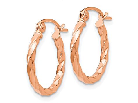 14k Rose Gold 16mm x 2mm Twist Polished Hoop Earring