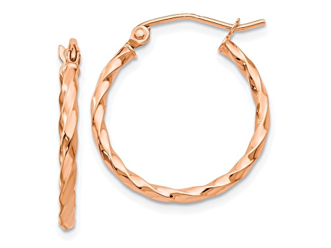 14k Rose Gold 21mm x 2mm Twisted Hoop Earrings