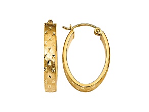 14k Yellow Gold Polished, Satin and Diamond-cut Hoop Earrings