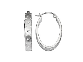 14k White Gold 22.5mm x 4mm Polished, Satin and Diamond-cut Hoop Earrings