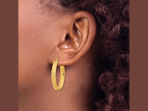 14k Yellow Gold 28.91mm x 4mm Polished, Satin and Diamond-cut Hoop Earrings