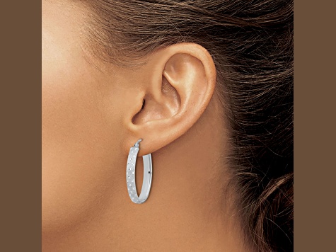 14k White Gold Polished, Satin and Diamond-cut Hoop Earrings