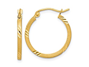 14k Yellow Gold Satin and Diamond-cut Square Tube Hoop Earrings