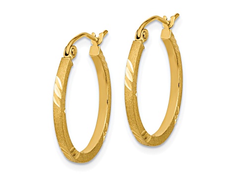 14k Yellow Gold 21.74mm x 1.75mm Satin and Diamond-cut Square Tube Hoop Earrings