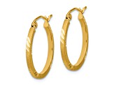 14k Yellow Gold 21.74mm x 1.75mm Satin and Diamond-cut Square Tube Hoop Earrings