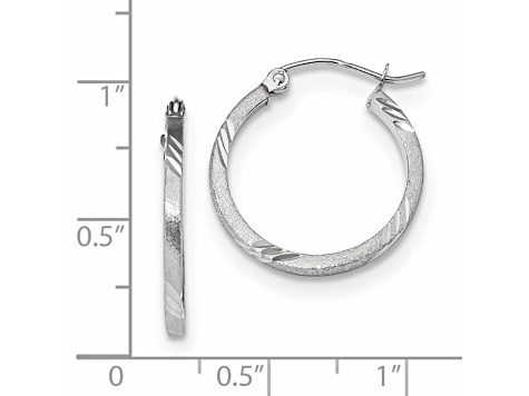 14k White Gold 21.74mm x 1.75mm Satin and Diamond-cut Square Tube Hoop Earrings