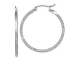 14k White Gold 31.55mm x 1.75mm Satin and Diamond-cut Square Tube Hoop Earrings