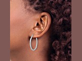 14k White Gold 31.55mm x 1.75mm Satin and Diamond-cut Square Tube Hoop Earrings