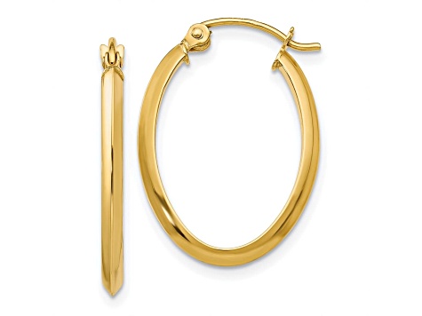 14k Yellow Gold 13mm x 2mm Oval Hoop Earrings