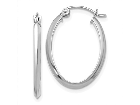 14k White Gold 22mm x 2mm Polished Oval Tube Hoop Earrings