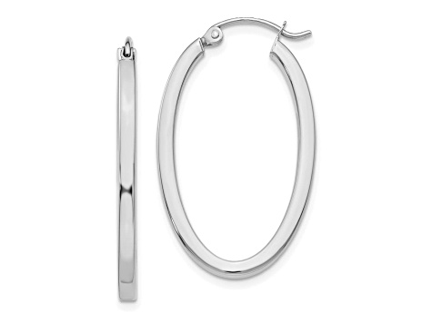 14k White Gold 30mm x 2mm Oval Hoop Earrings