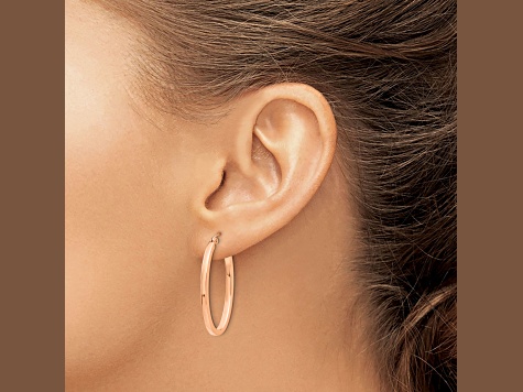 14k Rose Gold 29mm x 2mm Polished Oval Tube Hoop Earrings