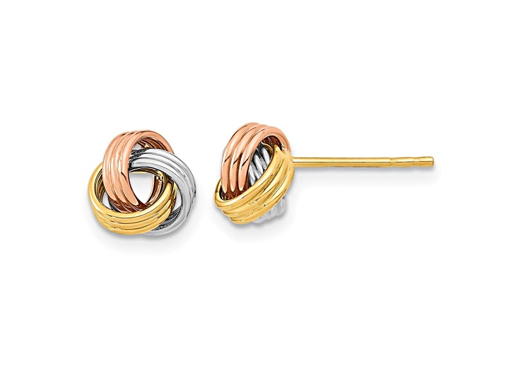14k Tri-Color Polished Love Knot Post Earrings