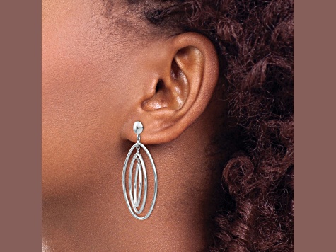 14k White Gold Oval Circle Dangle Post Earrings