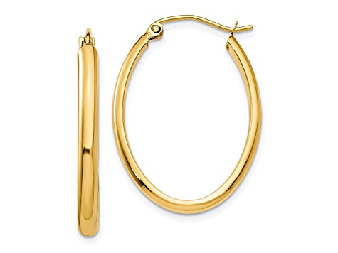 14k Yellow Gold 3mm Oval Hoop Earrings 