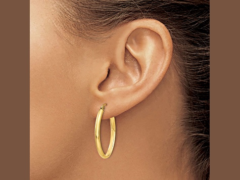 14k Yellow Gold 3mm Oval Hoop Earrings