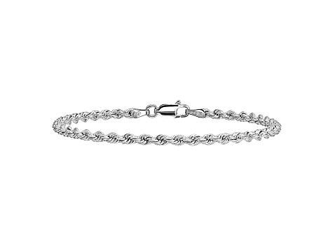 14k White Gold 2.75mm Diamond-cut Rope with Lobster Clasp Chain. Available in sizes 7 or 8 inches