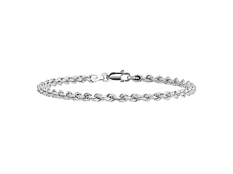 14k White Gold 3.2mm Diamond-cut Rope with Lobster Clasp Chain. Available in sizes 7 or 8 inches.