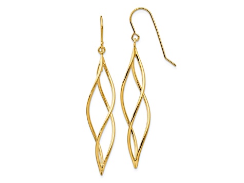 14k Yellow Gold Polished Long Twisted Dangle Earrings