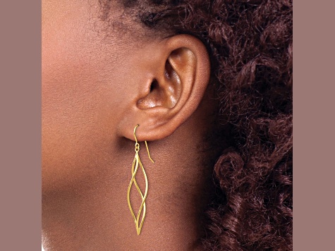 14K Yellow Gold Polished Long Twisted Dangle Earrings TL832