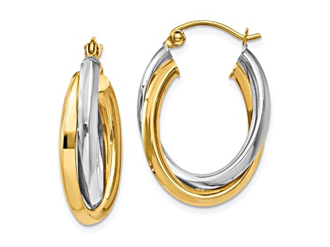 14k Two-tone 13mm x 4mm Polished Double Oval Hoop Earrings - VG269 ...