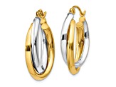 14k Two-tone 13mm x 4mm Polished Double Oval Hoop Earrings