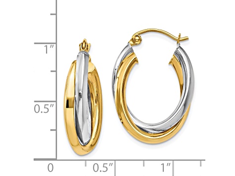 14k Two-tone 13mm x 4mm Polished Double Oval Hoop Earrings