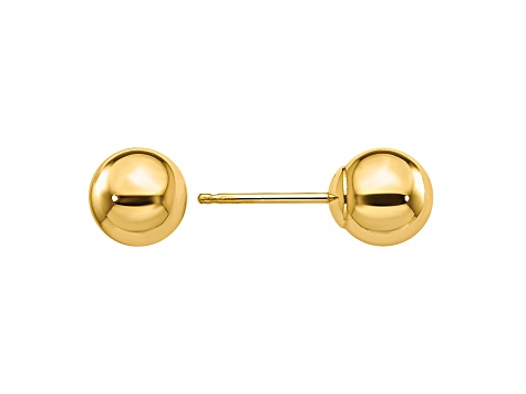 Solid 14k Yellow Gold Polished 6mm Ball Post Earrings
