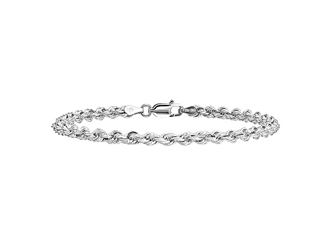 14k White Gold 3.5mm Diamond-cut Rope with Lobster Clasp Chain. Available in sizes 7 or 8 inches