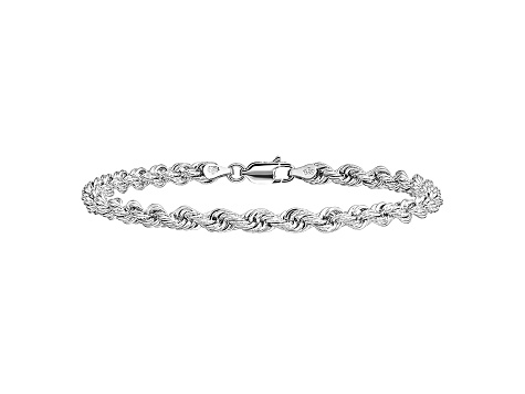 14k White Gold 4mm Diamond-cut Rope with Lobster Clasp Chain. Available in sizes 7, 8 or 9 inches