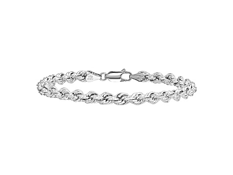 14k White Gold 4.5mm Diamond-cut Rope with Lobster Clasp Chain. Available in sizes 7 or 8 inches