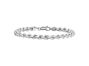 14k White Gold 4.5mm Diamond-cut Rope with Lobster Clasp Chain. Available in sizes 7 or 8 inches