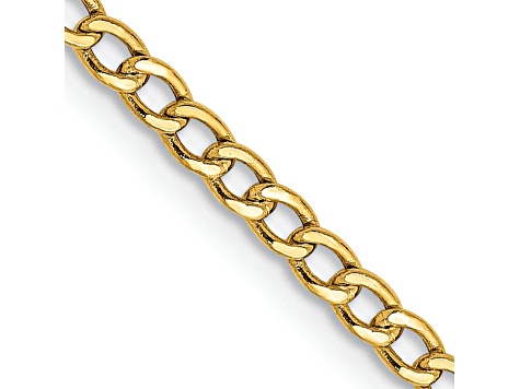 Real 14kt Yellow Gold 2.5mm Semi-Solid Curb Link Chain; 20 inch; Lobster Clasp
