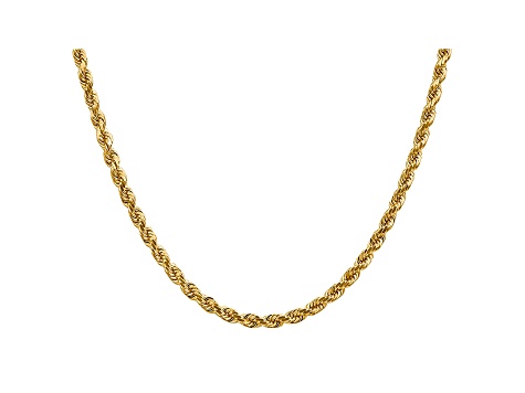14k Yellow Gold 4mm Diamond Cut Rope with Lobster Clasp Chain 16 Inches