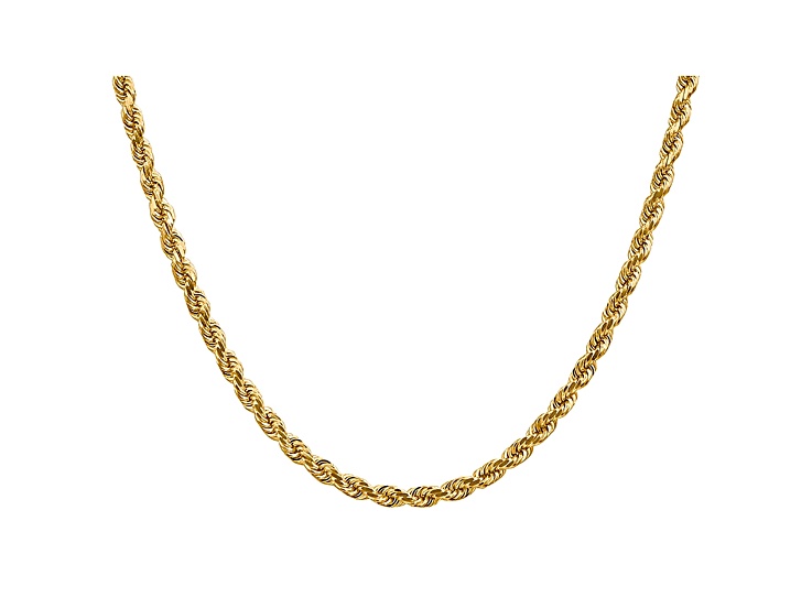 Gold Cutter Rope 14k Yellow Gold 4mm Diamond Cut Rope with Lobster Clasp Chain 28 Inches ...