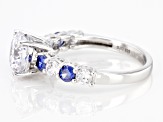 Pre-Owned Blue And White Cubic Zirconia Rhodium Over Sterling Silver Ring 3.78ctw (2.52ctw DEW)