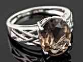 Pre-Owned Brown Brazilian Smoky Quartz Rhodiium Over Sterling Silver Ring 3.40ct.