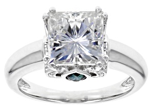 Pre-Owned Moissanite And Blue Sapphire Platineve Ring 3.10ct DEW.